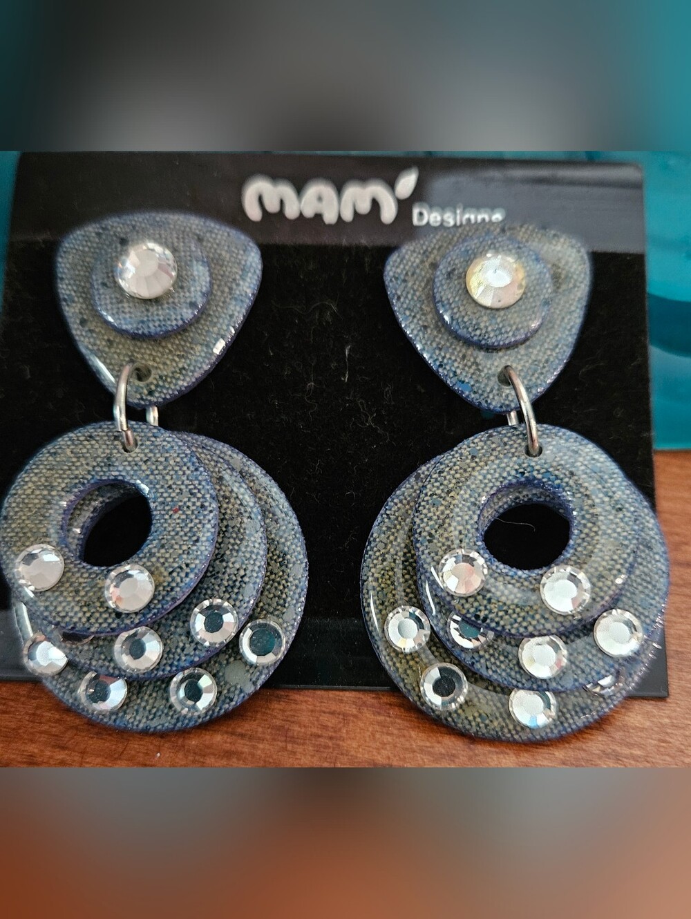 MAM' Blue Iridescent Dangle Stud Earrings with Swarovski Crystal Accents